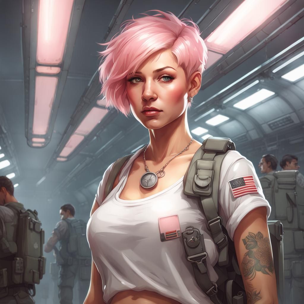 Cute Student in Space Station, Detailed Digital Art