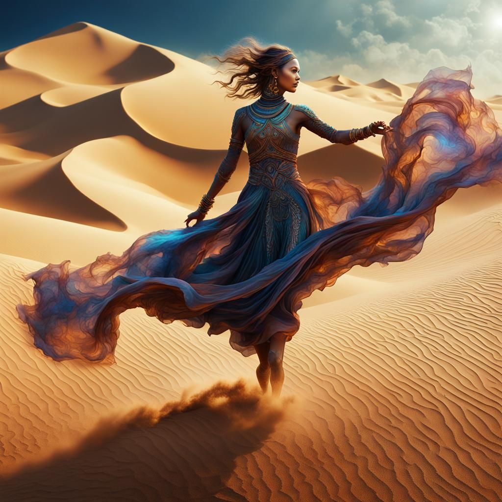 Dancing Woman on Fractal Sand Dune in 3D