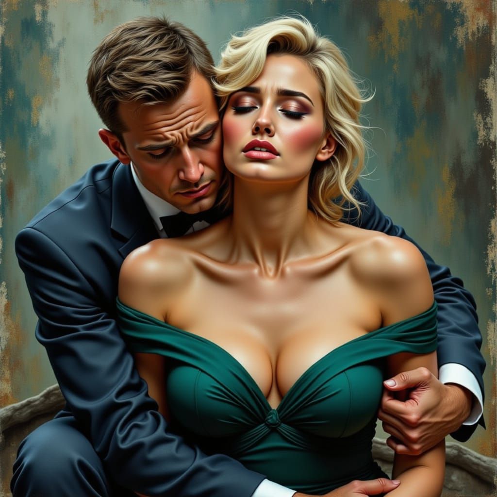 James Bond Comforts Crying Woman at Grave in Winter