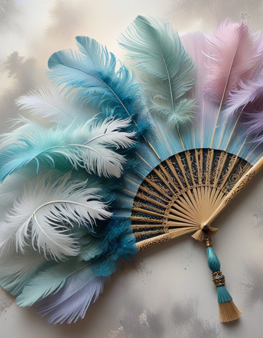 Hyper-Realistic Ostrich Feather Fan in Watercolour