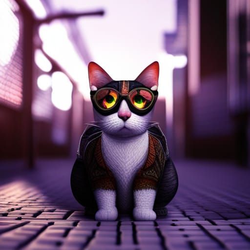 Hipster Cat in Graffiti Scene: Digital Painting