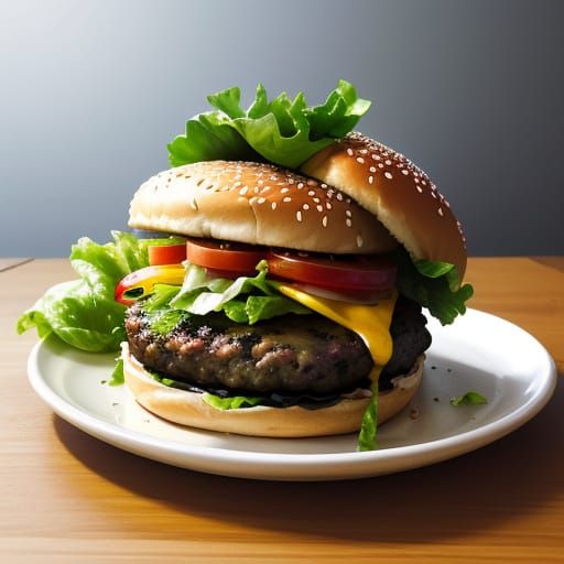 Juicy Burger in Vibrant Oil Painting Style