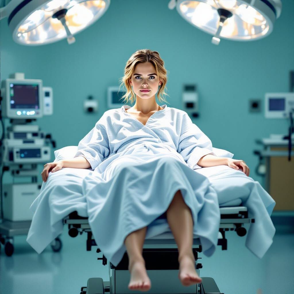 Hospital Scene: Woman on Surgical Table in Digital Art Style