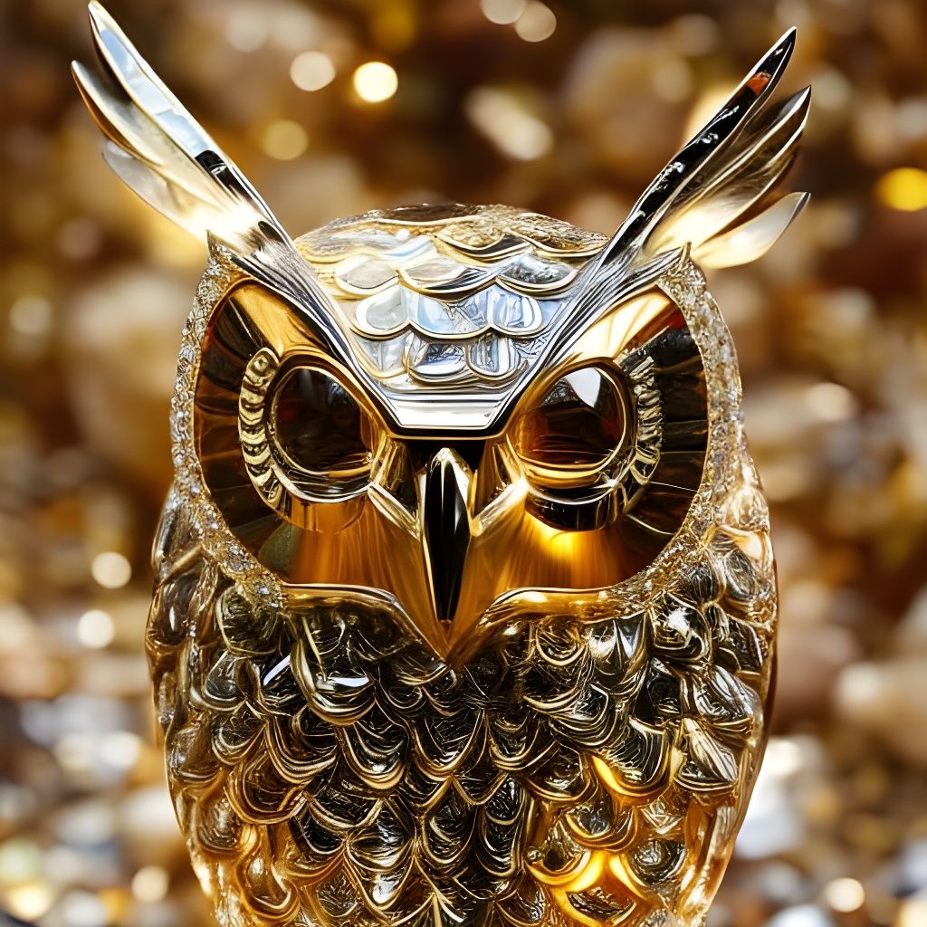 Jeweled Owl Figurine in Sunlight, 8K HDR
