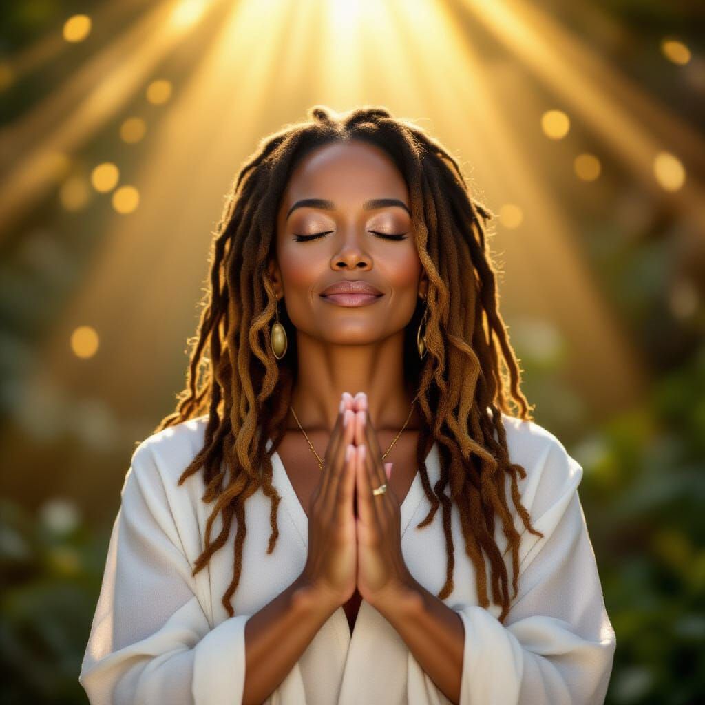 Black Woman in Prayer, Bathed in Divine Light