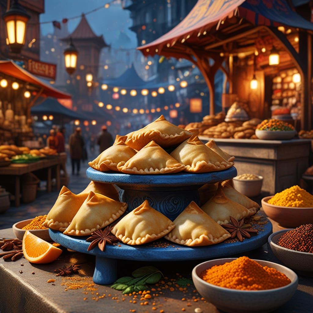 Fantasy Market Samosa Still Life Illustration