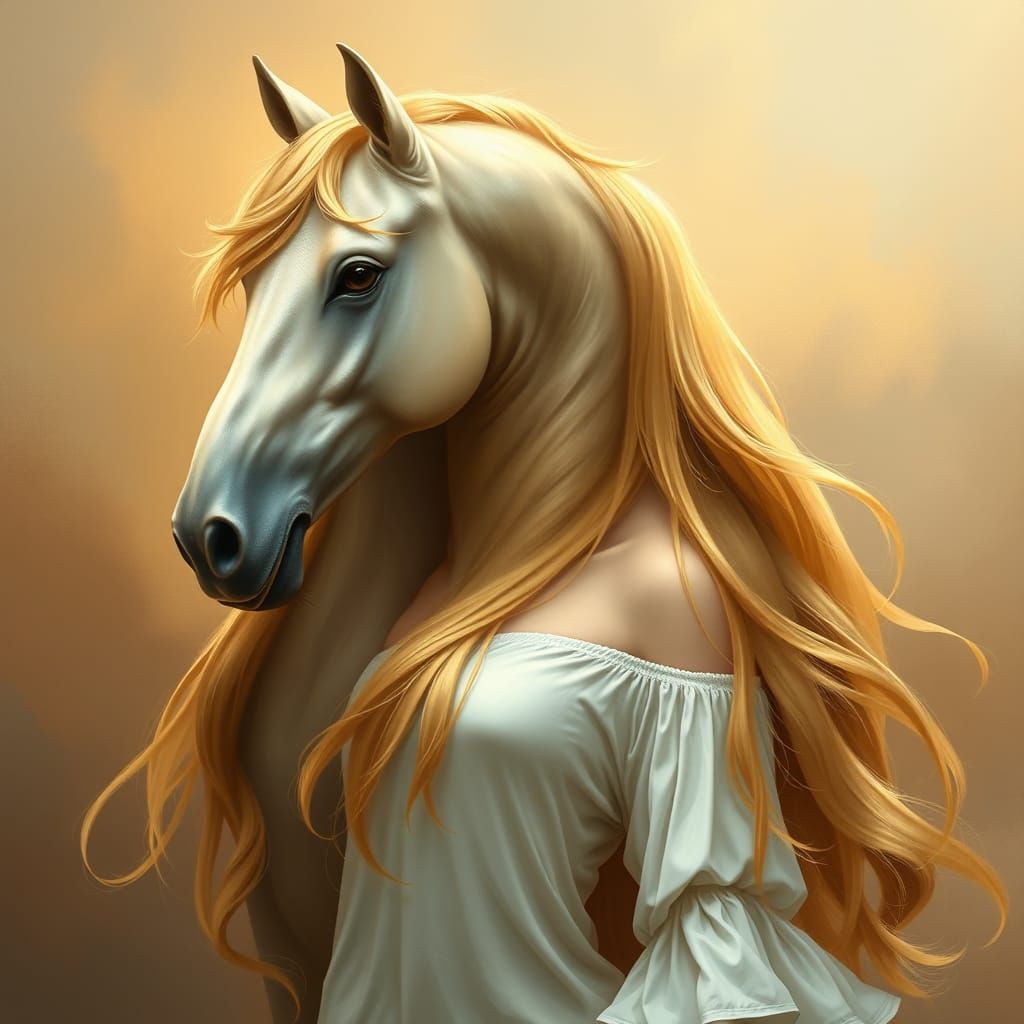 Majestic Equine Goddess in Pre-Raphaelite Style