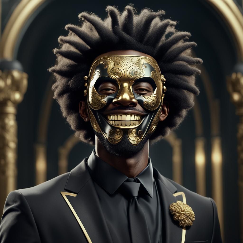 Black Man in Mask: Detailed Fantasy Concept Art