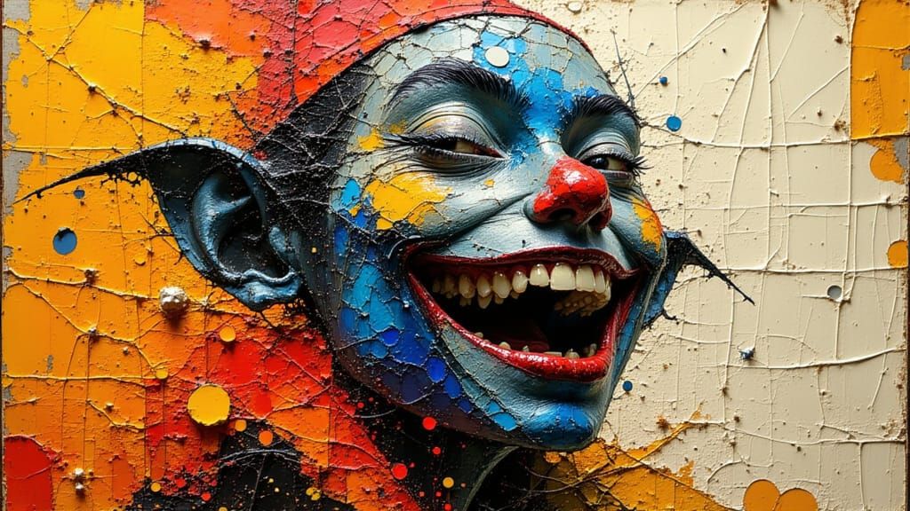 Chaotic Jester Explosion in Abstract Expressionist Style