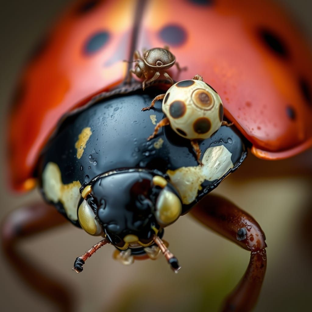 Mite Rides Ladybug in Highly Detailed Macro View