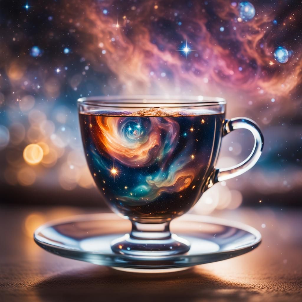 Universe in a Teacup: Macro Cosmic Oil Painting