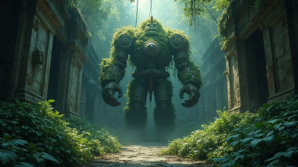 Bioluminescent Automaton Awakens in Jungle Temple