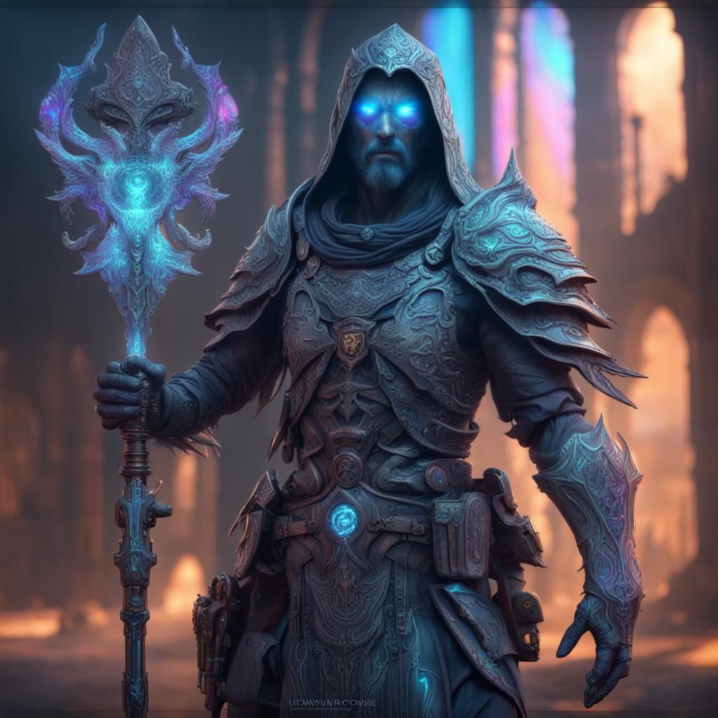 Holographic Ghost Warrior: Detailed Fantasy Art