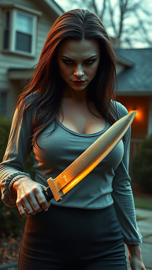 Realistic Horrorcore Portrait of a Voluptuous Brunette Woman...