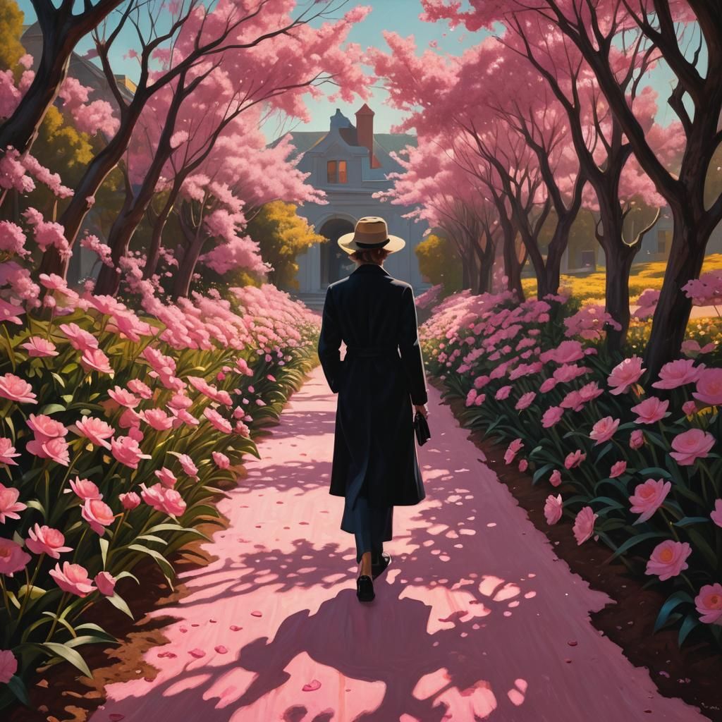 Pink Flower Tunnel Dreamscape in Art Deco Style