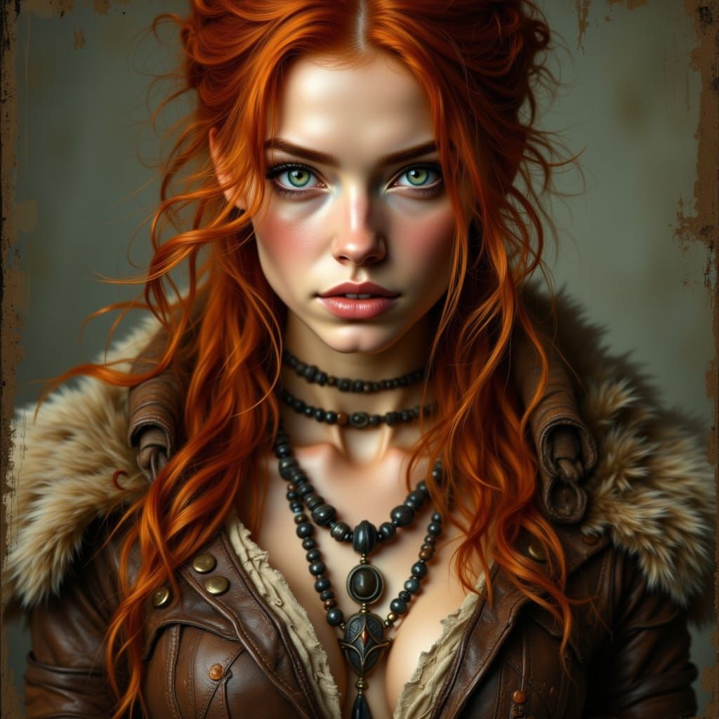 Fierce Redhead Warrior Queen in Painterly Portrait
