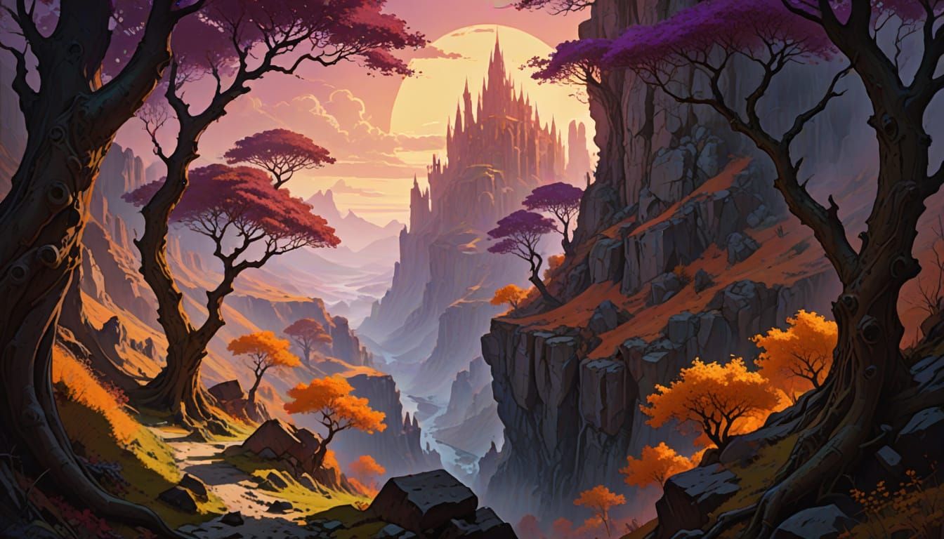 Dark Fantasy Canyon Concept Art in Digital Painting Style