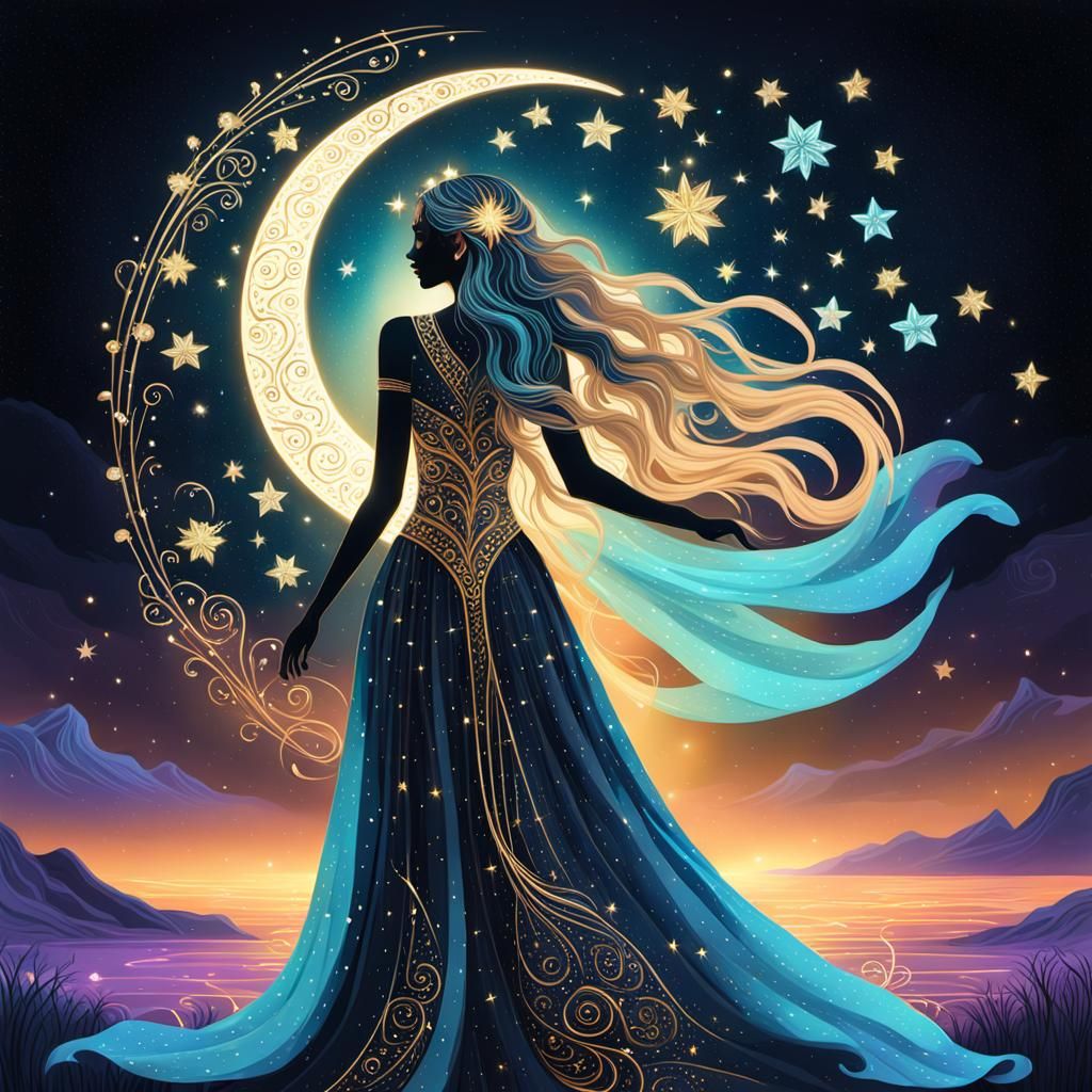 Sun and Moon Goddess in Vaporwave Fantasy