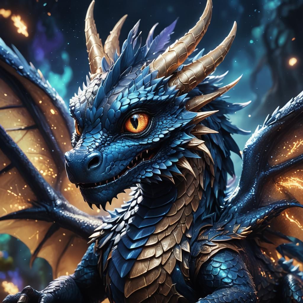 Friendly Dragon with Feathered Wings in Fantasy Style