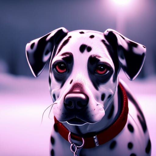 Dalmatian Dog in Cyberpunk Paris: Photorealistic Rendering