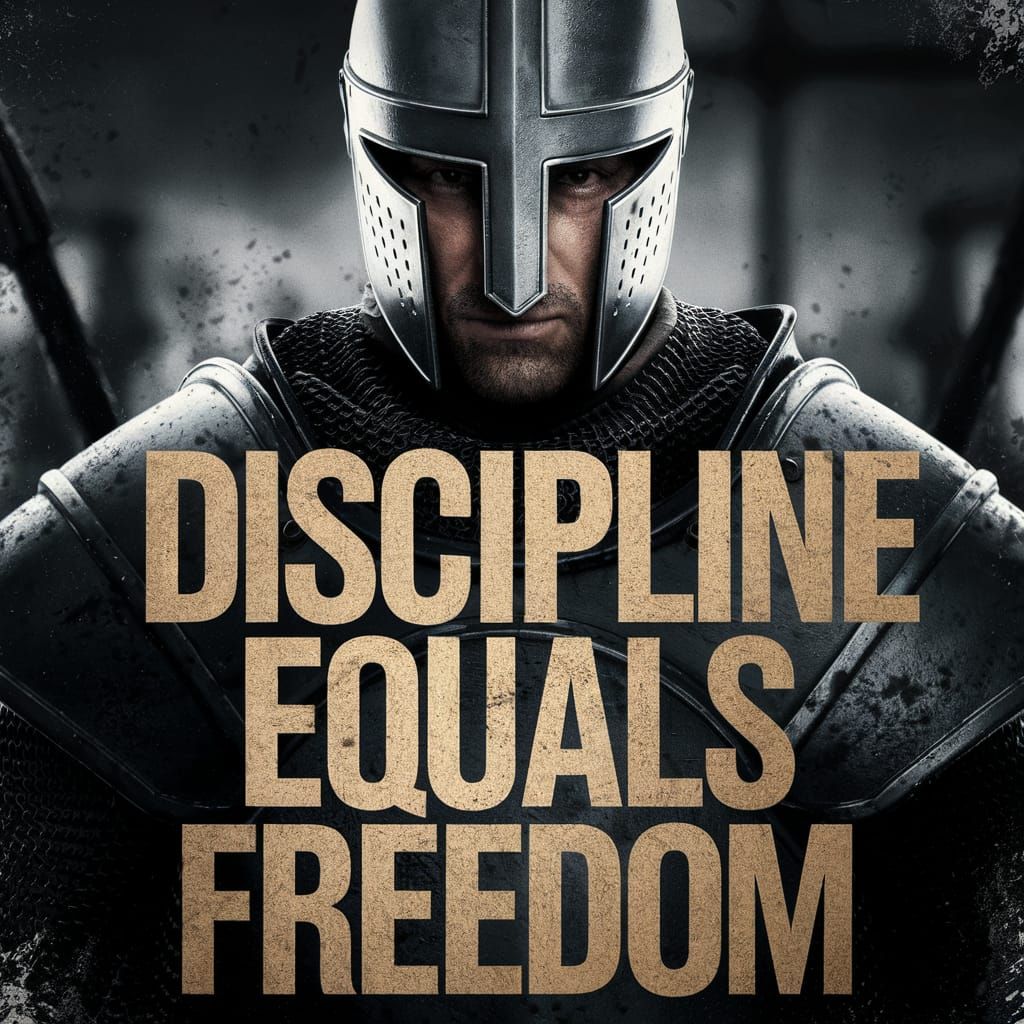 Brave Knight With 'Discipline Equals Freedom' Text