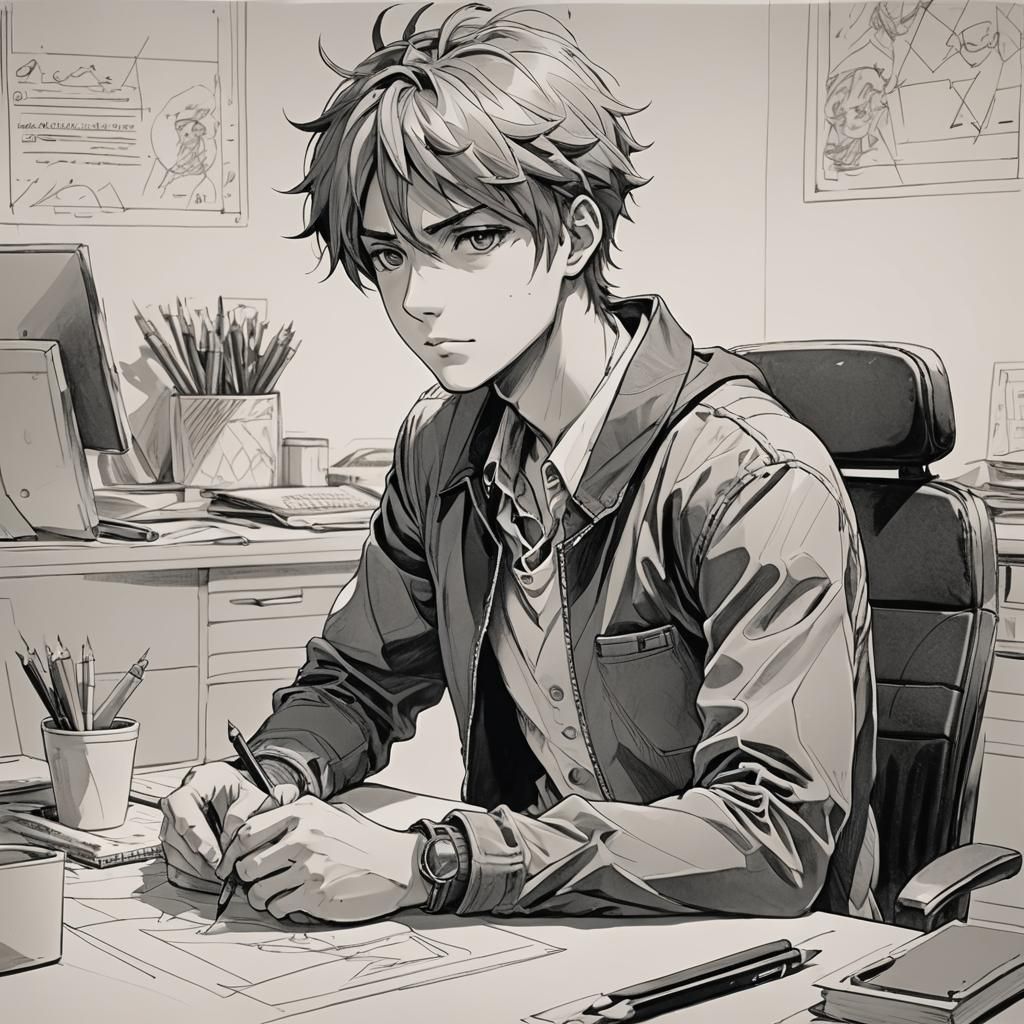 Anime Character Pencil Sketch with Vibrant Colors