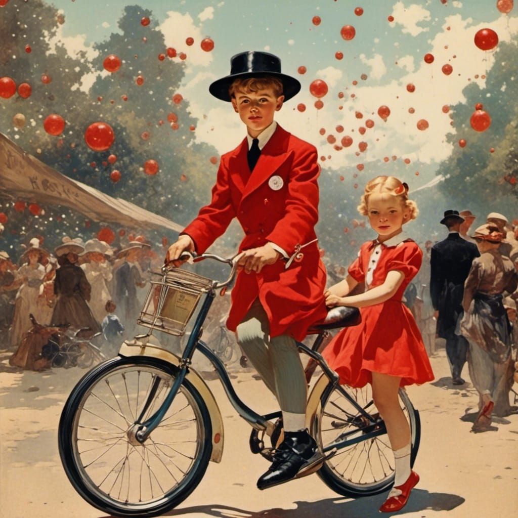 Boy in 1940s Clothes at Futuristic Fair