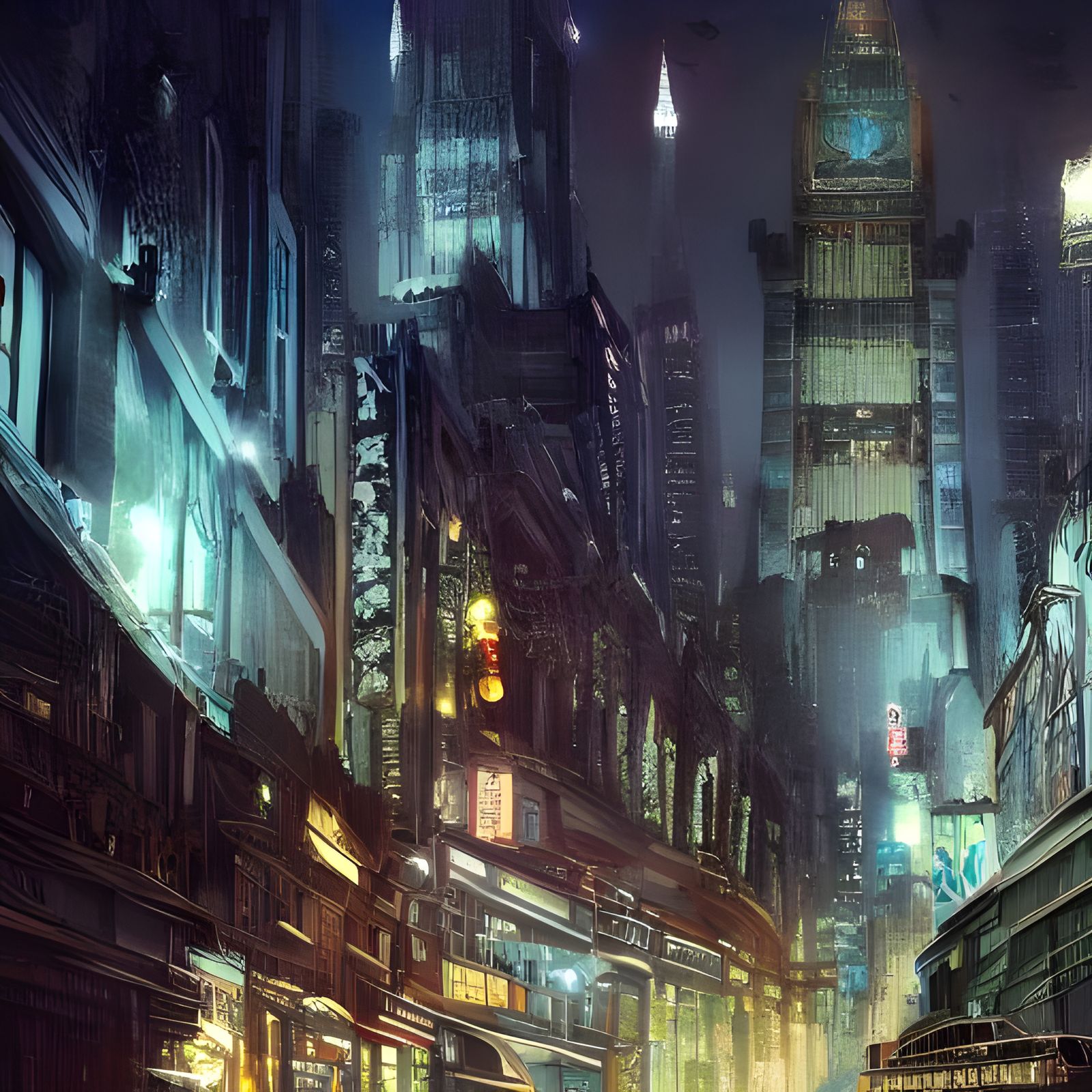 Epic Night Cityscape: Detailed Digital Matte Painting
