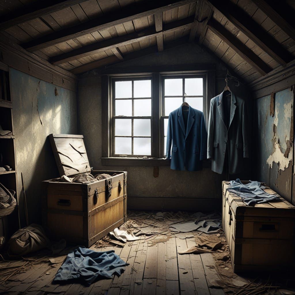 Eerie Abandoned Attic in Oil Painting Style