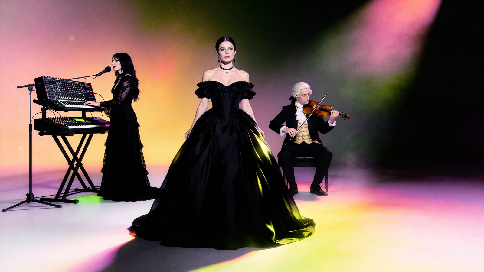 Psychedelic Gown & Gothic Singer with Synthesizer