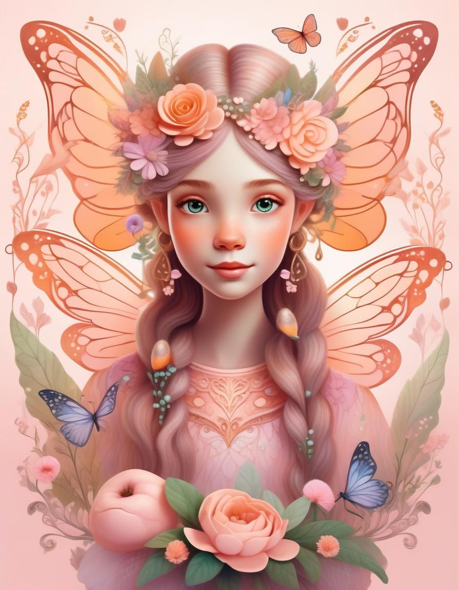 Whimsical Peach Fairy in Enchanted Forest