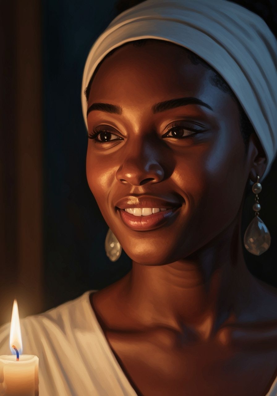 Candlelit Portrait of a Black Woman in Chiaroscuro Style