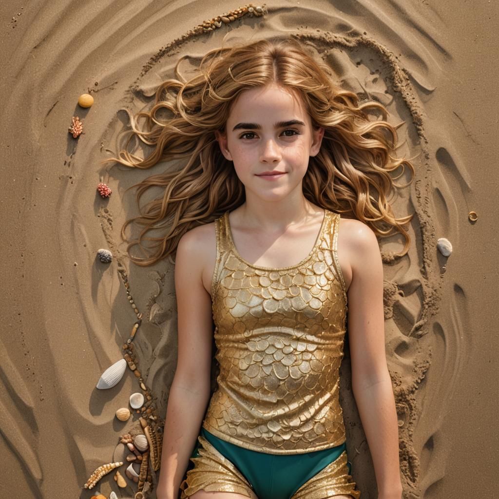 Golden-Haired Girl on Beach at Sunrise