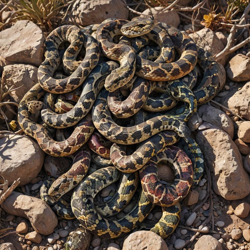 Colorful Rattlesnakes in a Desert Oasis: Digital Art