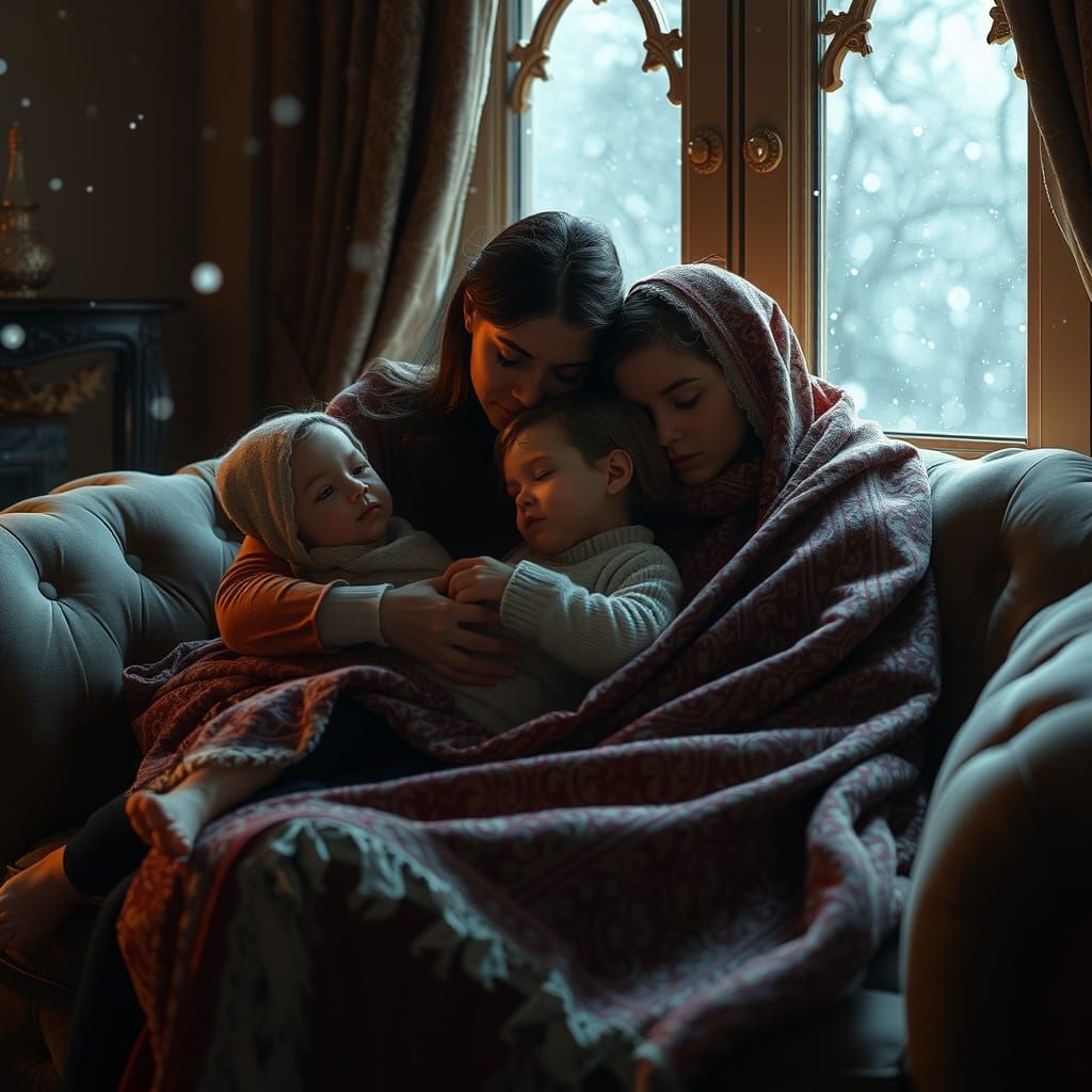 Cozy Family Scene in Dark Fantasy Style