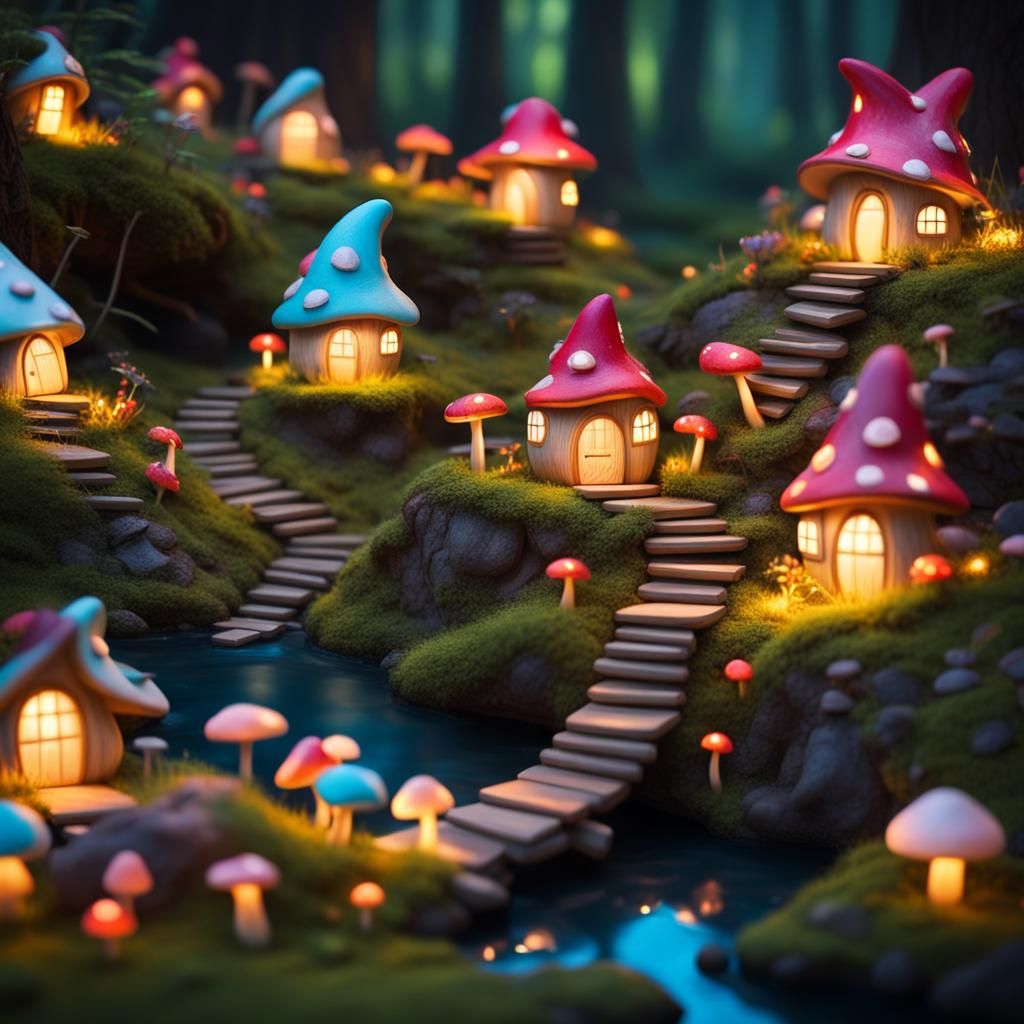 Enchanting Fairy Village with Mushroom Houses