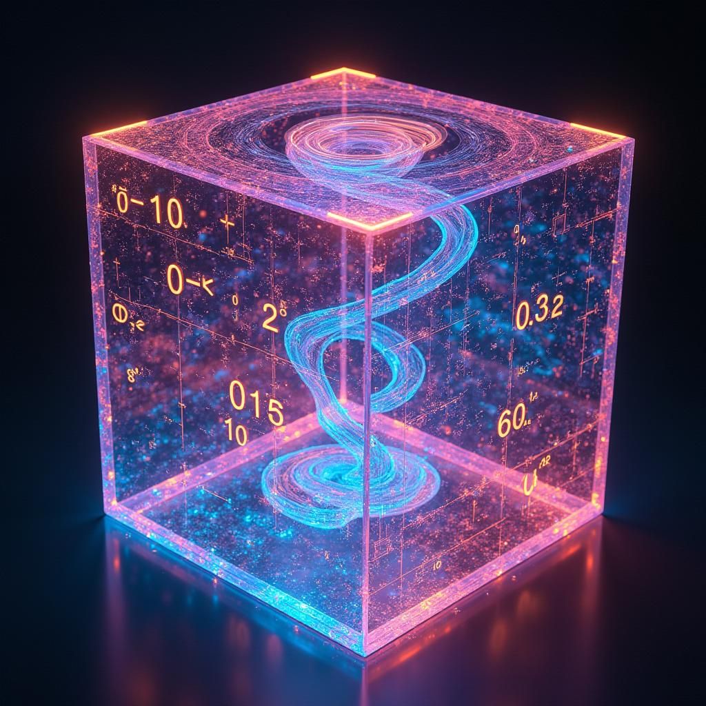 Vibrant Cube of Swirling Mathematical Equations