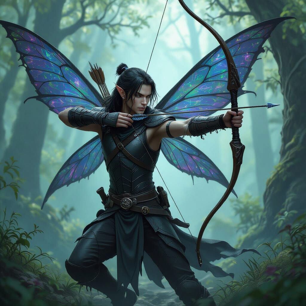 Fairy Assassin Archer with Spiderweb Bow in Mystical Forest