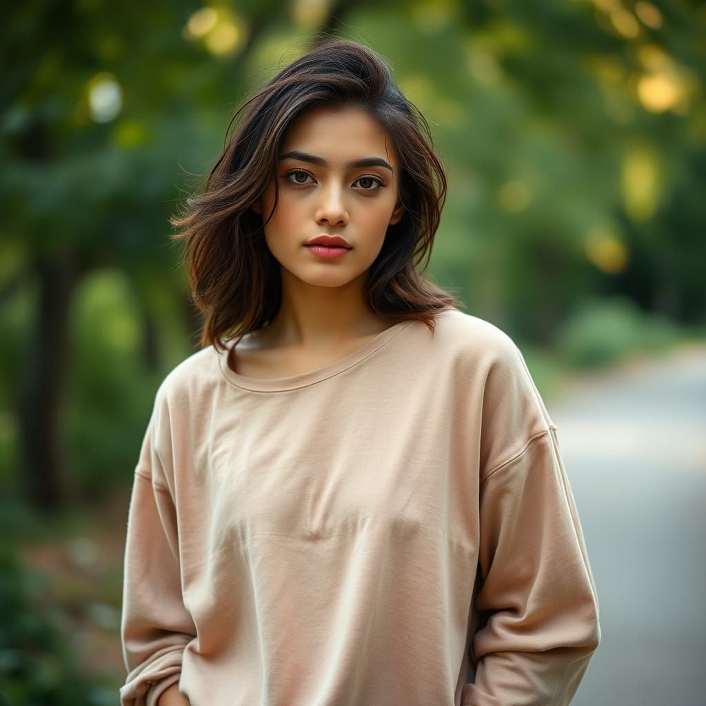 Clothed Figure in Serene Portrait, Bokeh Effect