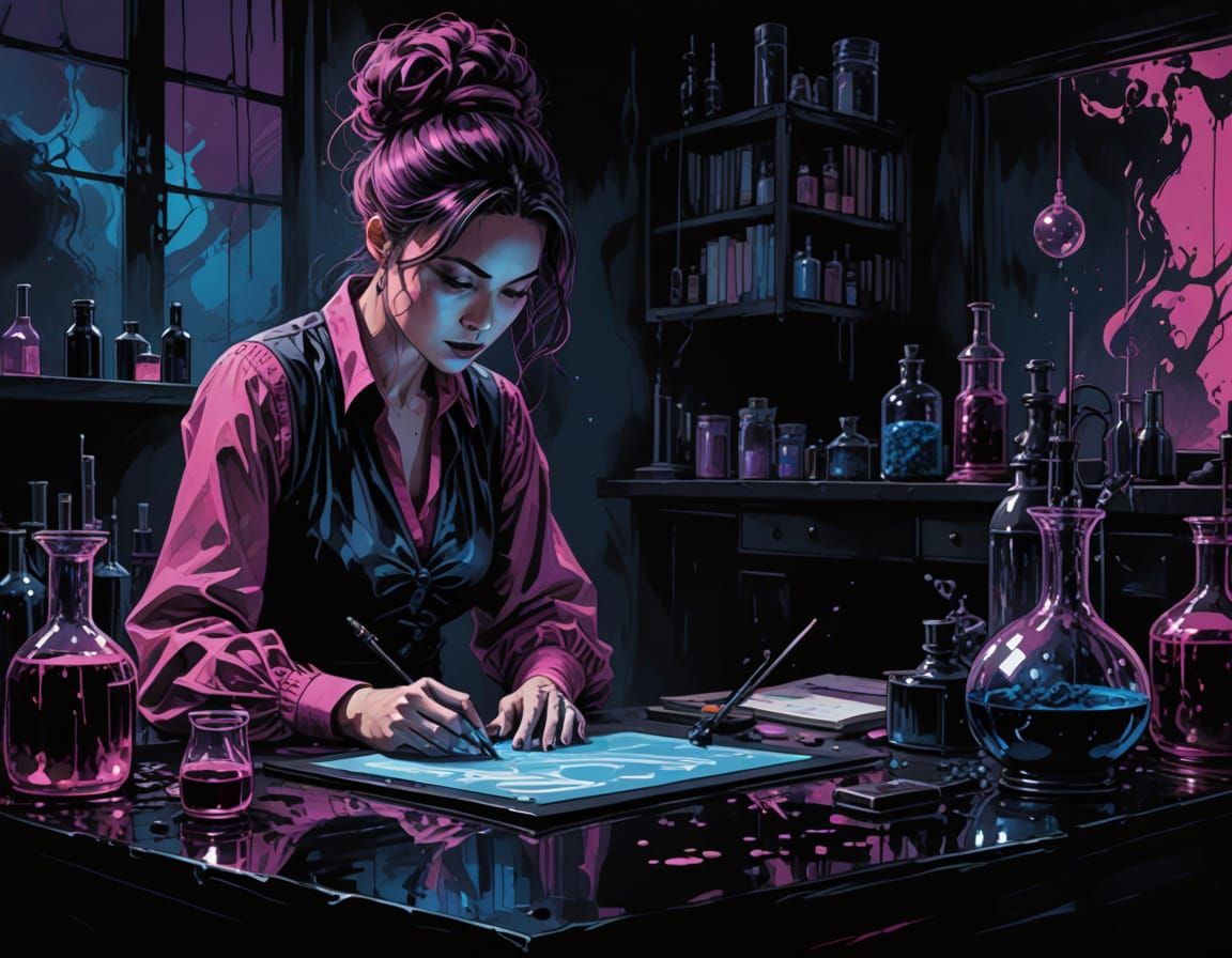 Sorceress in Mystical Laboratory