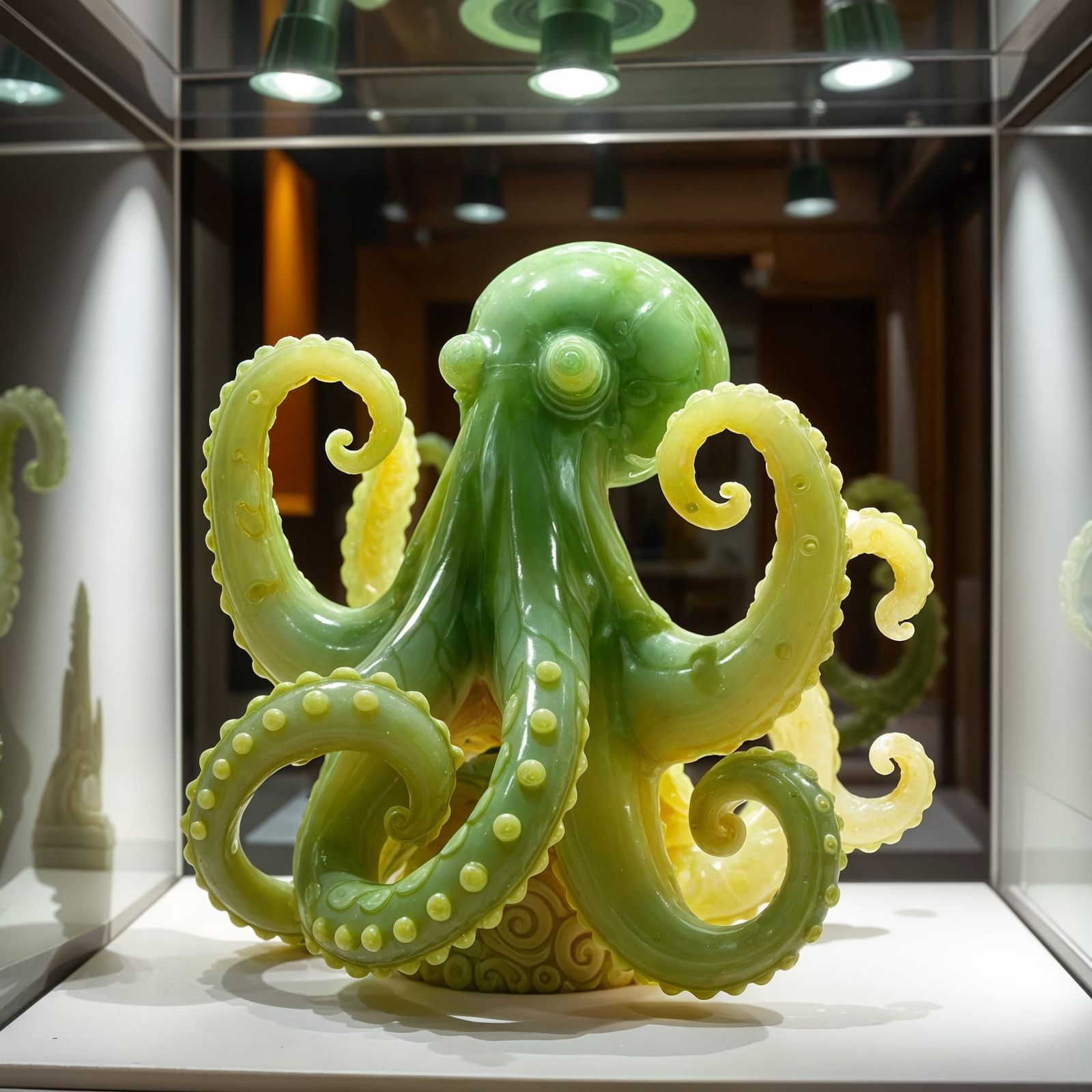 Elegant Jade Octopus Amidst Museum Spotlight