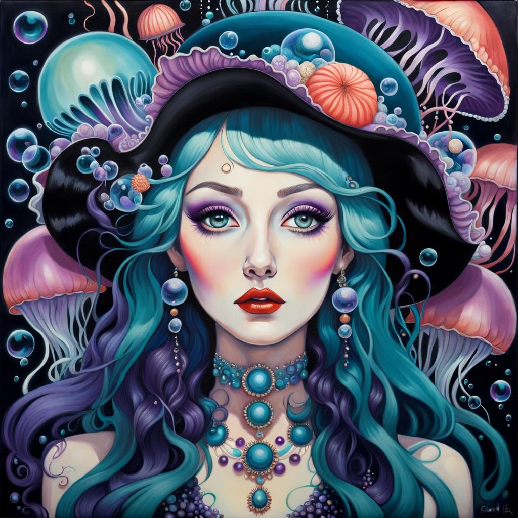 Psychedelic Sea Goddess with Jellyfish Hat