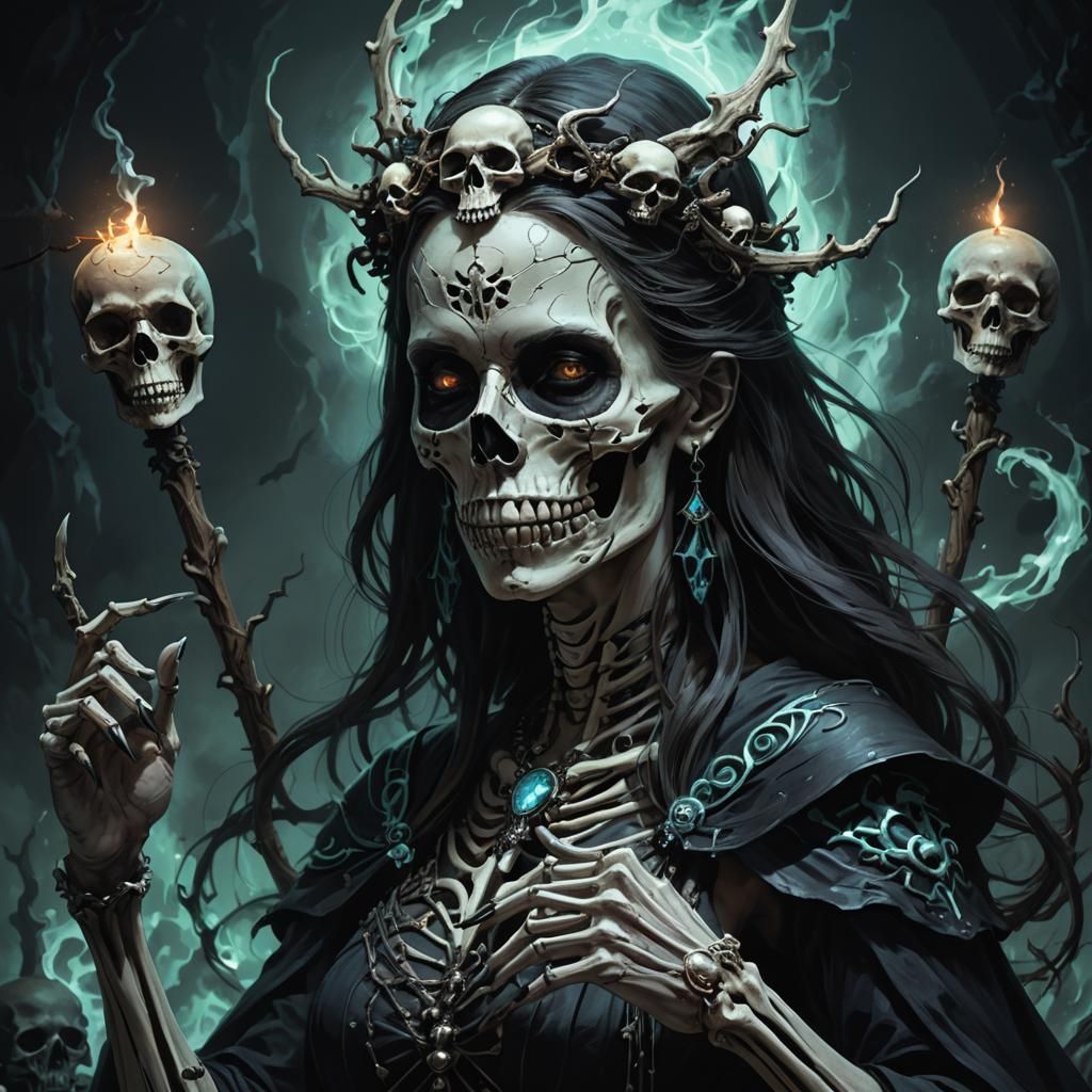 Eerie Bone Witch Portrait in Dark Fantasy Style