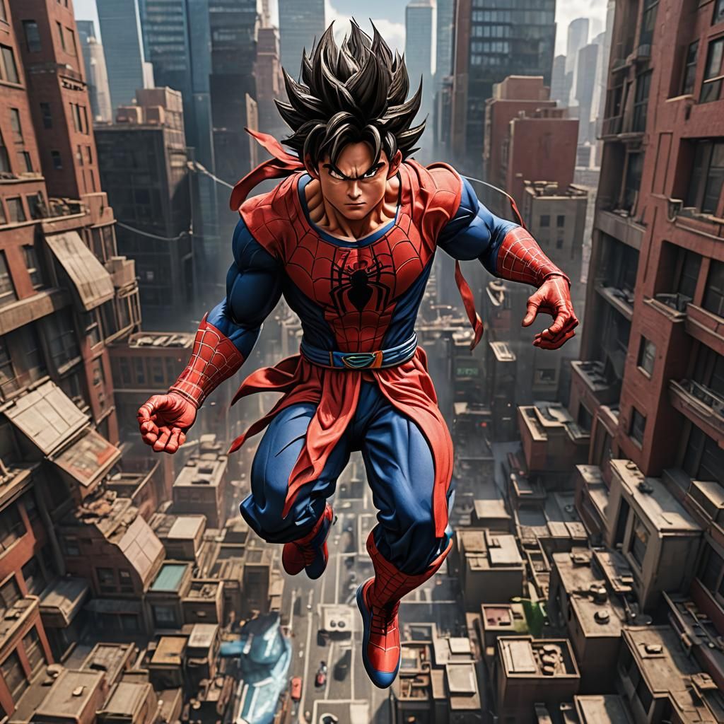 Goku as Spiderman: Detailed Matte Painting