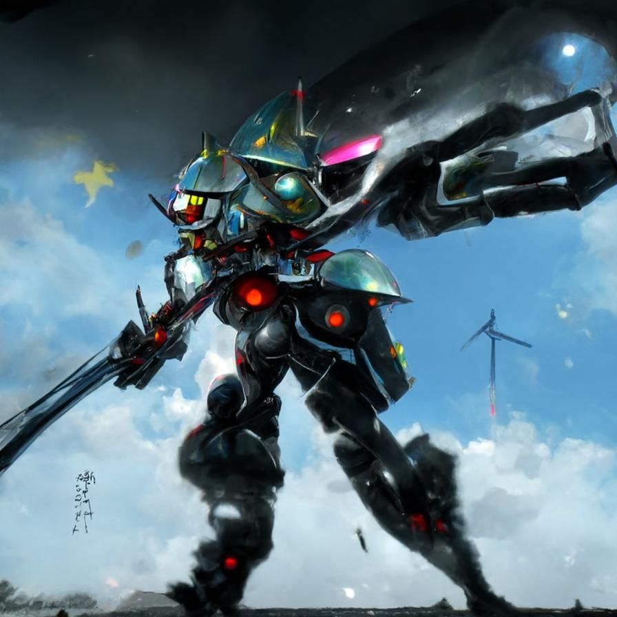 Hi-Tech Mecha Knight in Neon Anime Style