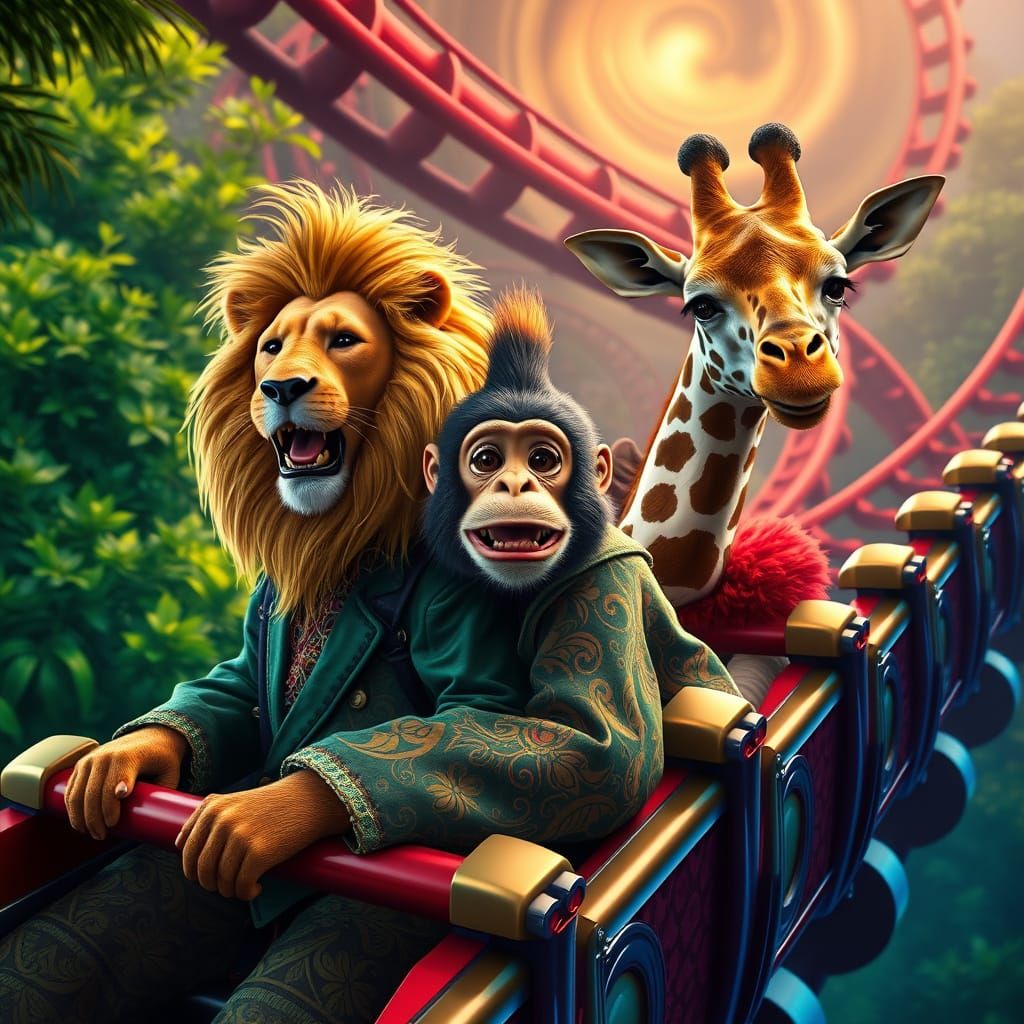 Exuberant Animal Thrills in Vibrant Art Nouveau Style