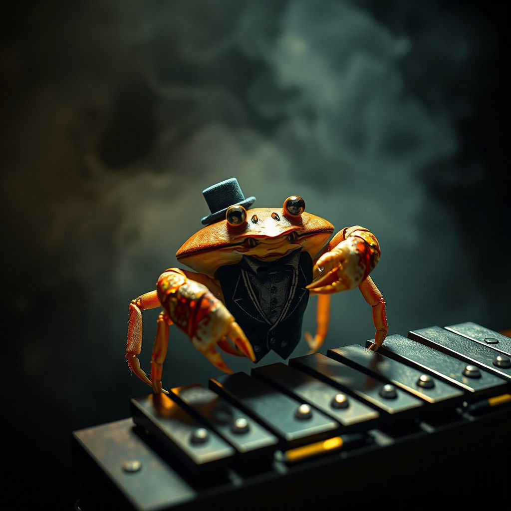 Crab Concert: Glockenspiel Performance in Hyperrealistic Sty...