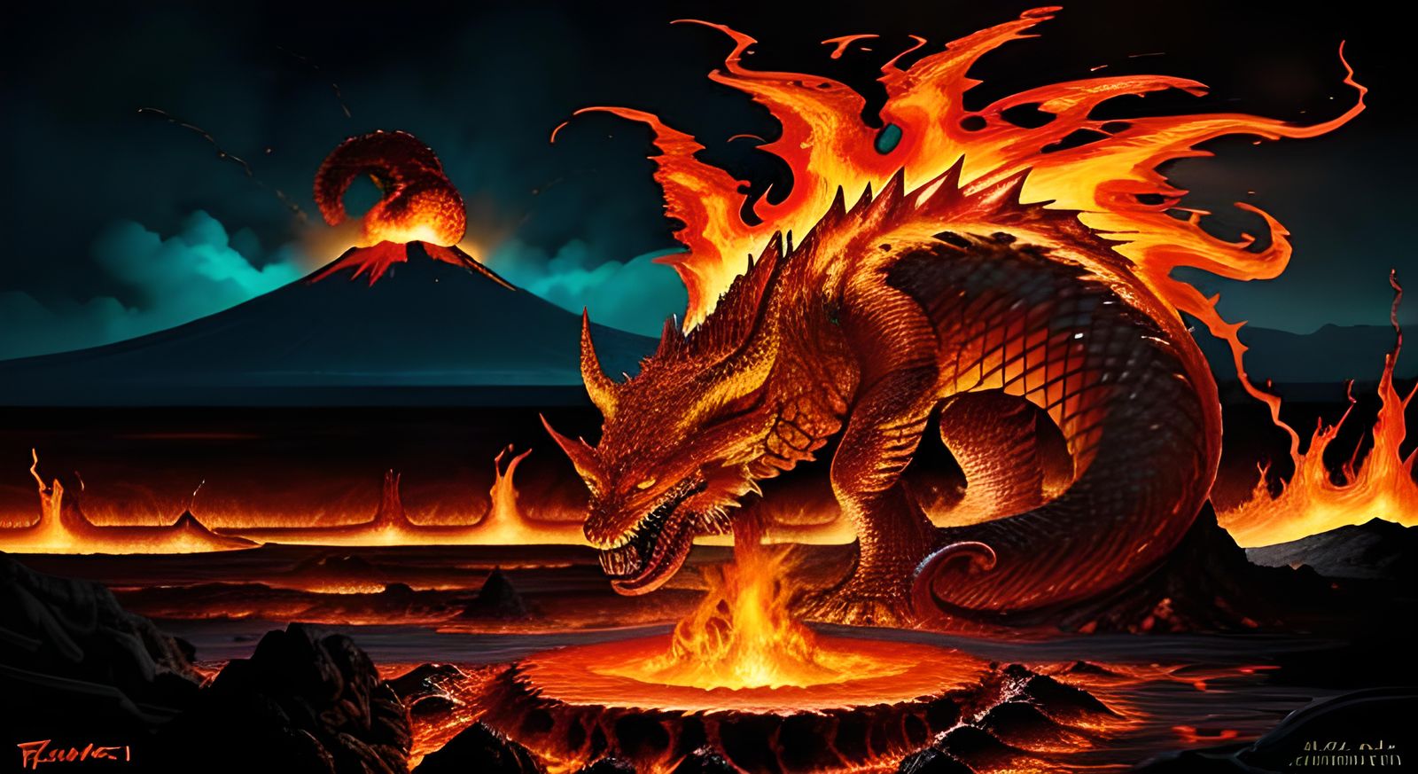 Terrifying Molten Serpent Spewing Fire Across Volcanic Lands...
