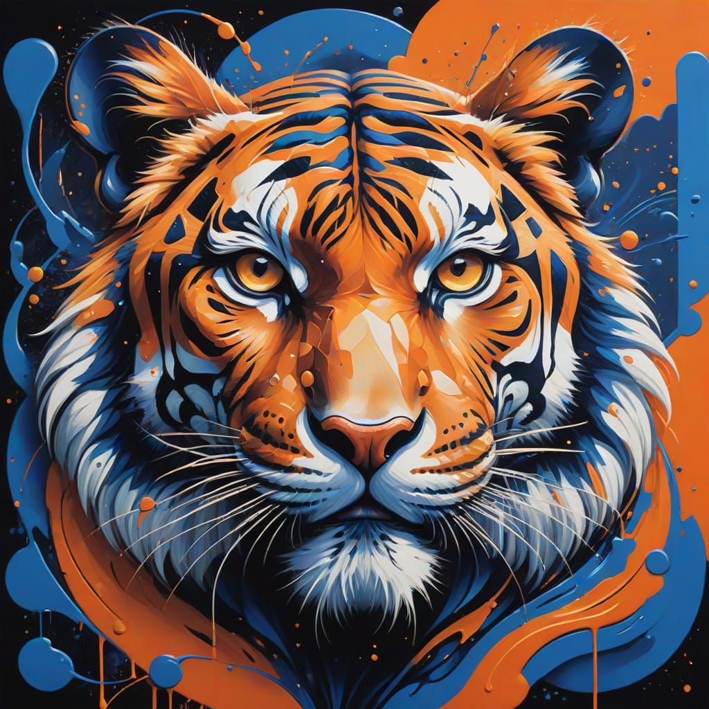 Stunning Tiger Portrait in Vibrant Street Art Style