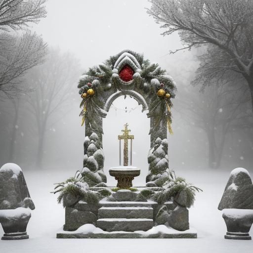Pagan Stone Altar in Snowy Field